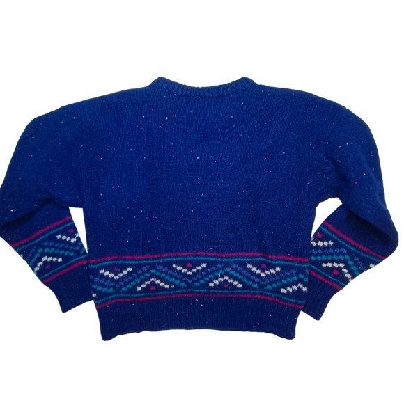 Vintage GANT The Rugger Wool Blend Sweater Navy Blue Geometric Aztec Print - Picture 2 of 10